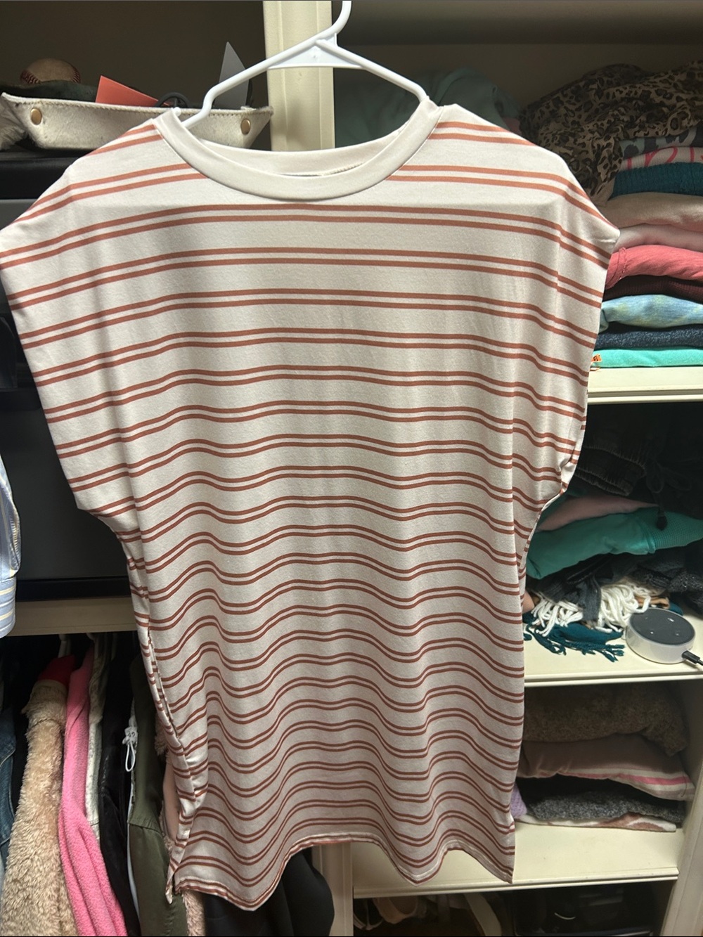 Striped Midi Dress in Cream & Rust